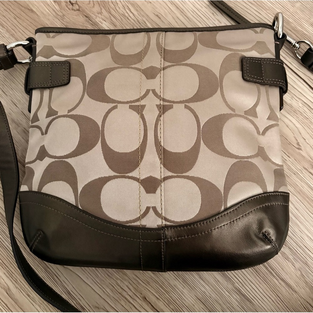 COACH F19730 Signature Chain Brown Beige Convertible Crossbody Shoulder bag - Picture 3 of 14